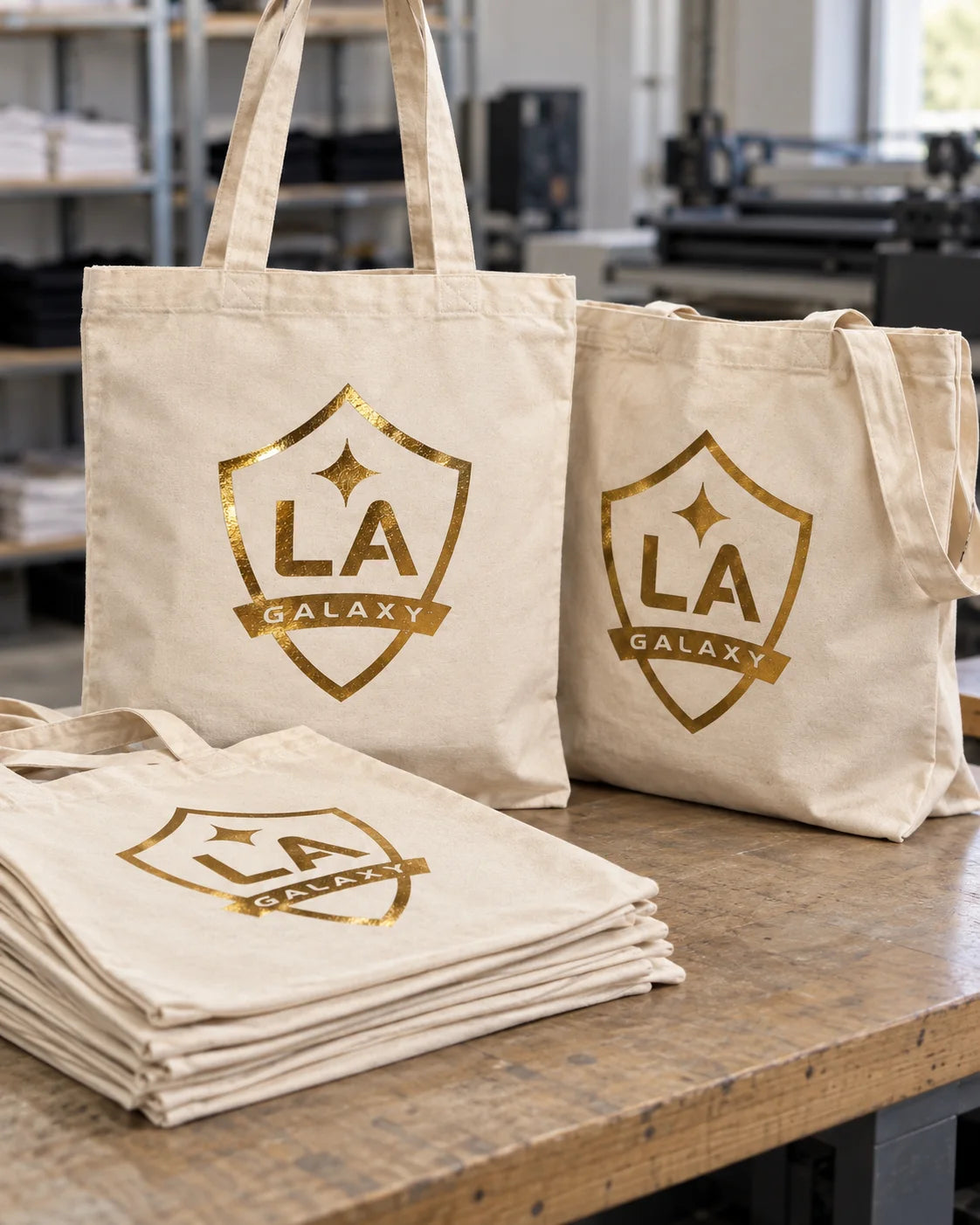 LA Galaxy gold foil tote project overview