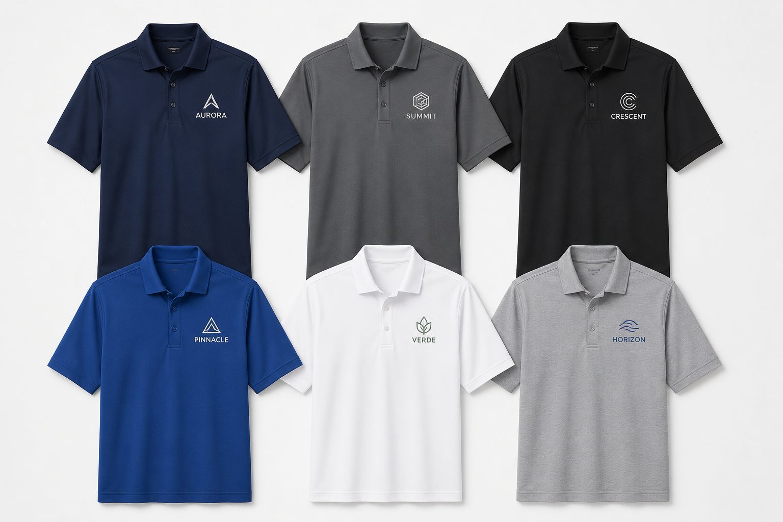 Corporate apparel polo shirts with embroidered company logos