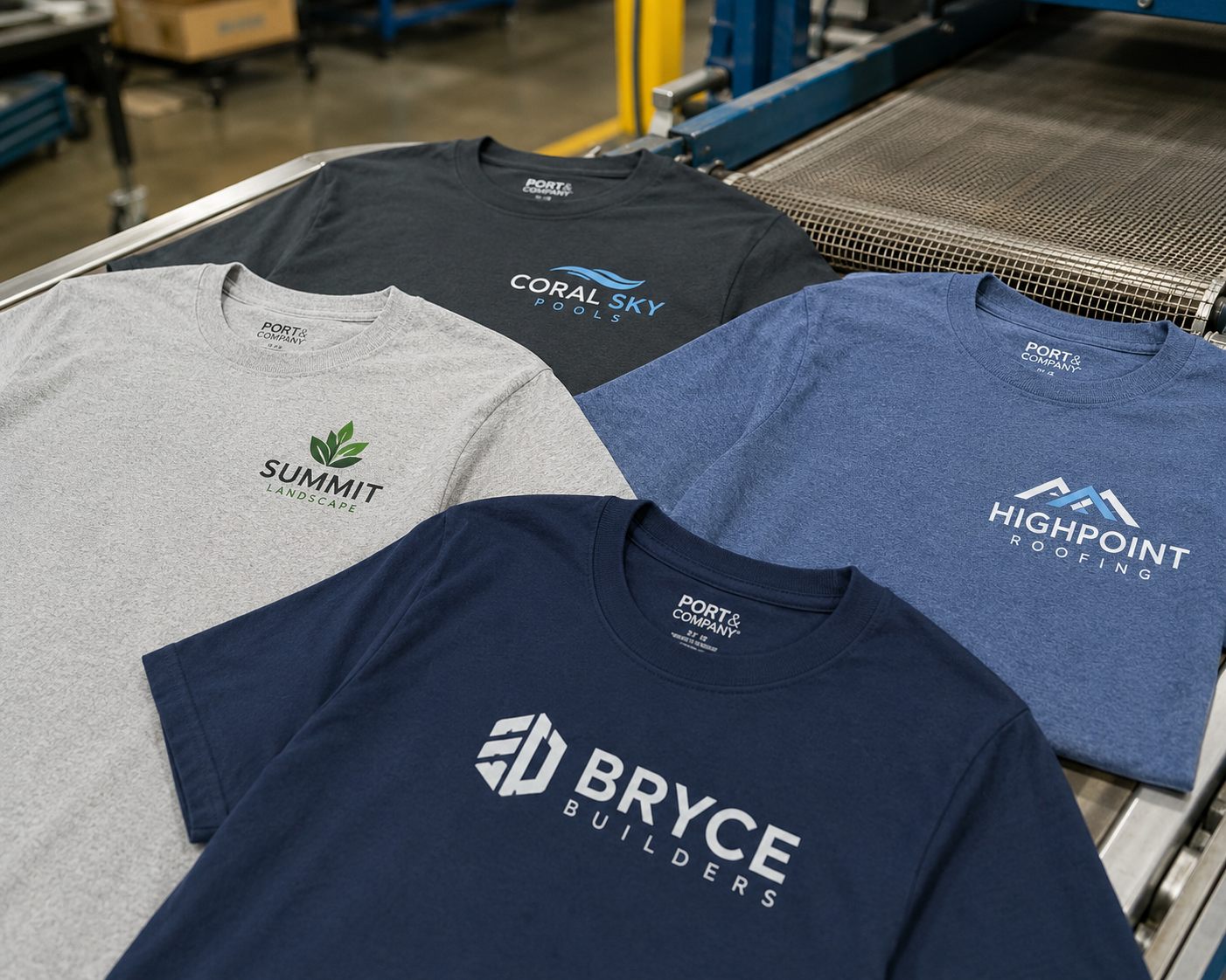 Custom printed company t-shirts on the Teefor2 production floor