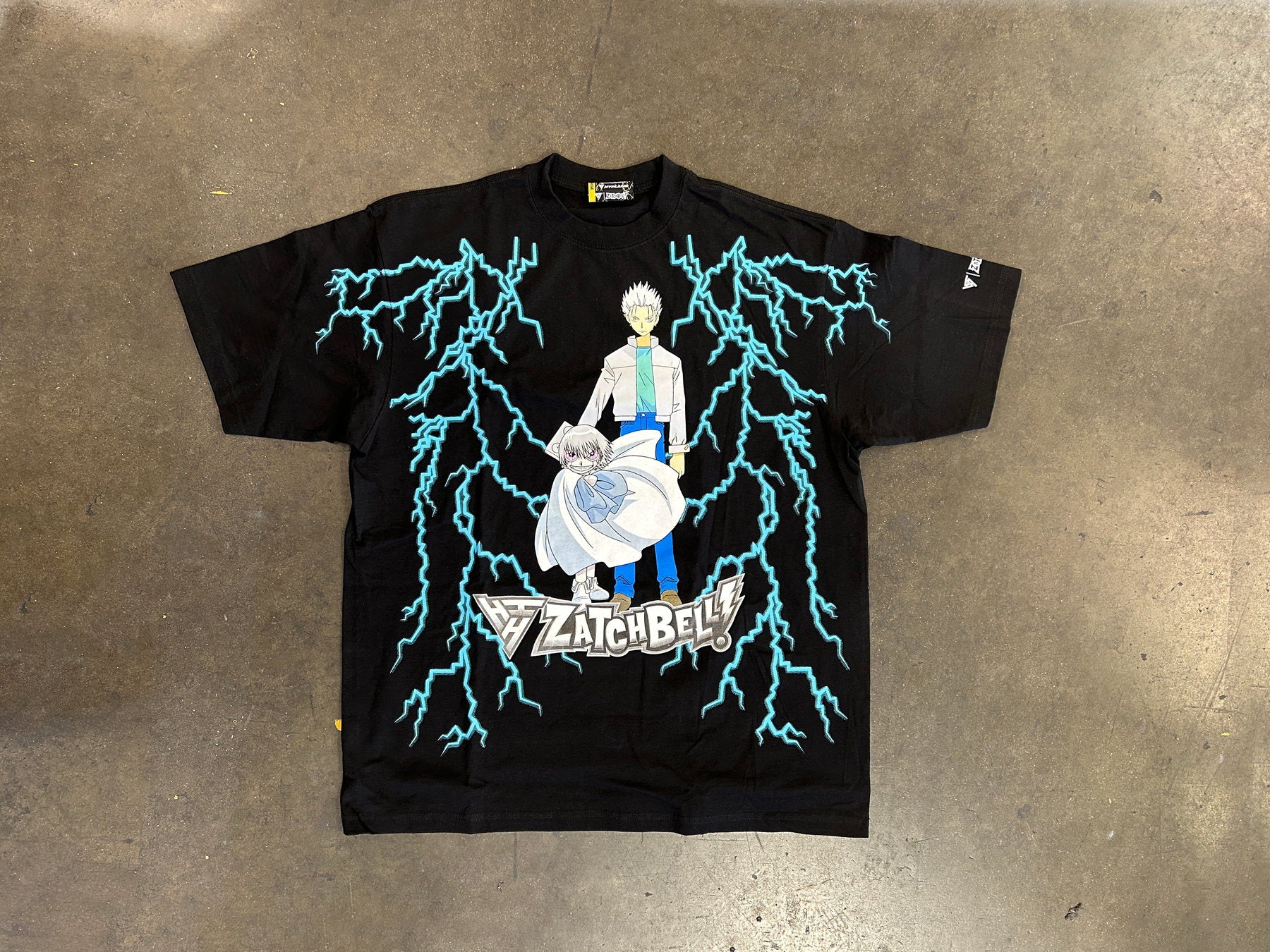 Black t-shirt with full-color anime lightning front print