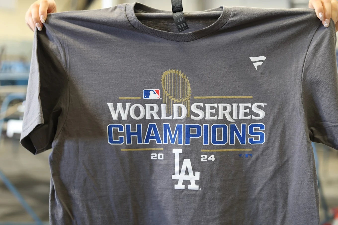 Gray championship t-shirt with metallic-look full-color print