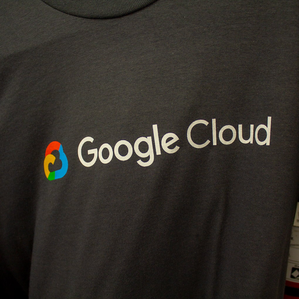 Dark shirt with multicolor cloud logo print