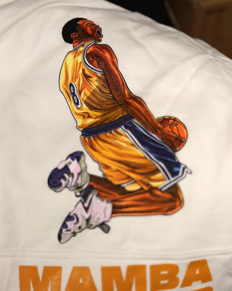White hoodie with detailed full-color basketball artwork print